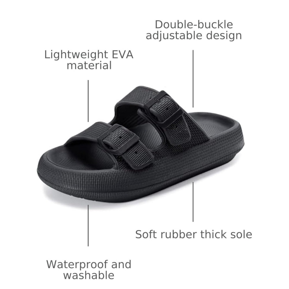 Pillow Cloud Double Buckle Adjustable Slides - EVA Flat Sandals- Women's Size 9 - Picture 3 of 8